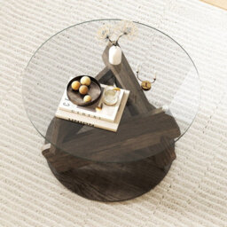 Gainoom Round Glass Coffee Table 81Cm Modern Center Table With Clear Tempered Glass Top - thumbnail 5