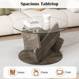 Gainoom Round Glass Coffee Table 81Cm Modern Center Table With Clear Tempered Glass Top - thumbnail 8