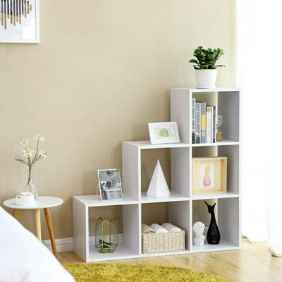 Songmics Stair Shelf, Bookcase, Step Shelf, Standing Shelf, 6 Cubes, Ladder Shelf, Room Divider, Cube Shelf, Freestanding, White - image 1
