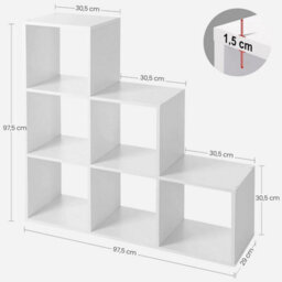 Songmics Stair Shelf, Bookcase, Step Shelf, Standing Shelf, 6 Cubes, Ladder Shelf, Room Divider, Cube Shelf, Freestanding, White - thumbnail 2