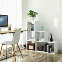 Songmics Stair Shelf, Bookcase, Step Shelf, Standing Shelf, 6 Cubes, Ladder Shelf, Room Divider, Cube Shelf, Freestanding, White - thumbnail 5
