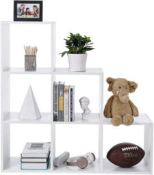 Songmics Stair Shelf, Bookcase, Step Shelf, Standing Shelf, 6 Cubes, Ladder Shelf, Room Divider, Cube Shelf, Freestanding, White - thumbnail 6