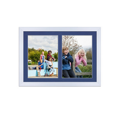 AK Frames 20X14 White Classic Multi Photo Frame With Blue Mount - Holds 2 Apertures (2X) A4 Photos - image 1