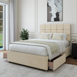 Bedmaster Cream Luxury Velvet 2 Drawer Divan Base And Square Headboard Small Double - thumbnail 2