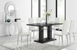 Furniturebox Imperia Black High Gloss 6 Seater Dining Table With Structural 2 Plinth Column Legs 6 White Stitched Faux Leather Milan Chairs - thumbnail 1