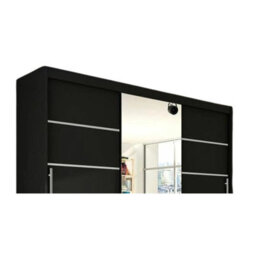 Aston Vi Sliding Door Wardrobe With Mirror Hanging Rails Shelves Black Without Led Lights - thumbnail 3