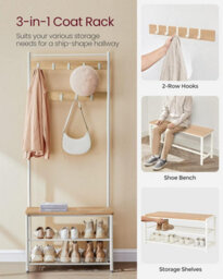 Songmics Vasagle Coat Rack, Coat Stand With Shoe Storage Bench, Hall Tree With Shoe Rack, 3-In-1 Design, Steel Frame, For Hallway - thumbnail 3