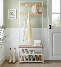 Coat Rack, Coat Stand With Shoe Storage Bench, Hall Tree With Shoe Rack, 3-In-1 Design, Steel Frame, For Hallway