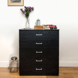 Home Treats Black Chest Of 5 Drawers Wood With Anti Bowing Support 90 X 75 X 36 Cm