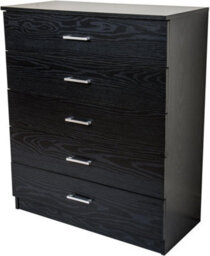 Home Treats Black Chest Of 5 Drawers Wood With Anti Bowing Support 90 X 75 X 36 Cm - thumbnail 3
