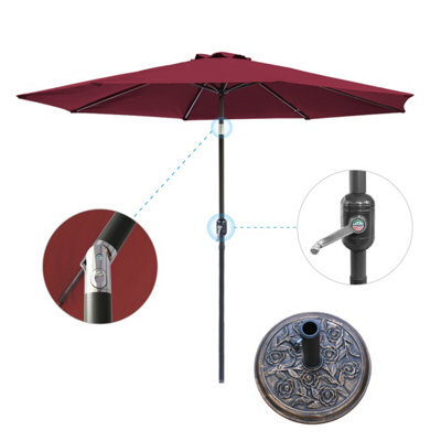 VRUC 2.7M Wine Red Outdoor Parasol - Crank Up & Tilt Garden Parasol Umbrella And Base - image 1