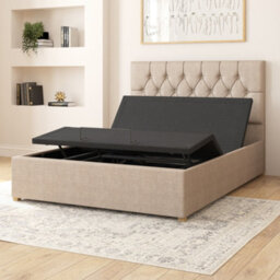Aspire Olivier Electric Adjustable Bed Upholstered With Pocket Sprung Mattress Uk Made, Eire Linen Natural, Size Double - thumbnail 4