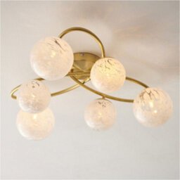 Loops 2 Pack Satin Brass Semi Flush Low Ceiling Light - White Confetti Multi Arm Glass - 6 X 3W Led G9 - thumbnail 3