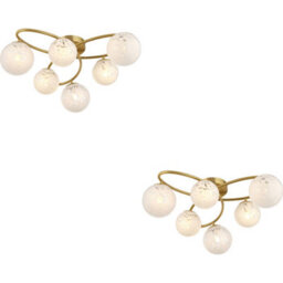 Loops 2 Pack Satin Brass Semi Flush Low Ceiling Light - White Confetti Multi Arm Glass - 6 X 3W Led G9