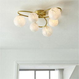 Loops 2 Pack Satin Brass Semi Flush Low Ceiling Light - White Confetti Multi Arm Glass - 6 X 3W Led G9 - thumbnail 4