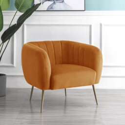 Matilda 84Cm Wide Orange Ruched Back Velvet Accent Chair With Brass Coloured Steel Legs