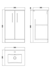 Balterley  Modern Bathroom 2 Soft Close Door & Minimalist Floor Standing Vanity Unit Basin, Dark Grey, 345mm - thumbnail 2