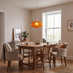 Happy Homewares Modern Designer Orange Line Ribbed Glass Oval Pendant Lamp Shade - thumbnail 6