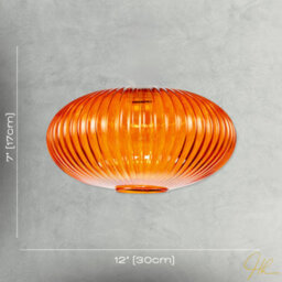 Happy Homewares Modern Designer Orange Line Ribbed Glass Oval Pendant Lamp Shade - thumbnail 7