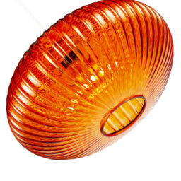 Happy Homewares Modern Designer Orange Line Ribbed Glass Oval Pendant Lamp Shade - thumbnail 4