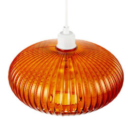 Happy Homewares Modern Designer Orange Line Ribbed Glass Oval Pendant Lamp Shade - thumbnail 3