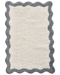 Wyld And Coco Bath Mat Beige And Grey Cotton 60 X 90 Cm Geometric Wavy Edge - thumbnail 1