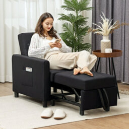 Homcom Folding Chair Bed, Sleeper Chair With Pillow, Side Pockets, Black - thumbnail 1