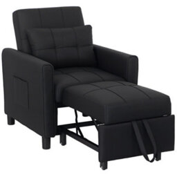 Homcom Folding Chair Bed, Sleeper Chair With Pillow, Side Pockets, Black - thumbnail 2