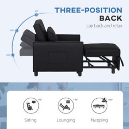 Homcom Folding Chair Bed, Sleeper Chair With Pillow, Side Pockets, Black - thumbnail 5