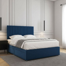 REGIONAL FURNISHINGS Divan Bed Set Blue Plush Velvet Upholstered With 24Inch Headboard & Mattress No Drawers In 3Ft 4Ft 4Ft6 5Ft 6Ft Sizes - thumbnail 2