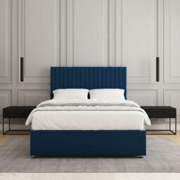 REGIONAL FURNISHINGS Divan Bed Set Blue Plush Velvet Upholstered With 24Inch Headboard & Mattress No Drawers In 3Ft 4Ft 4Ft6 5Ft 6Ft Sizes - thumbnail 3