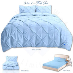 TheWhiteWater Limited Pintuck Duvet Cover Set + Matching Pillowcases With Bedsheet - 3In1 Hotel Style Bedding Set - Duck Egg - thumbnail 2