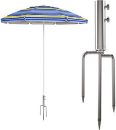 Parasol Base With Lawn Spikes, Removable Parasol Base For Fishing, Garden, Beach (Silver)