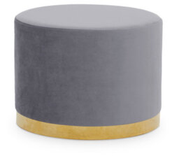 Premier Housewares Interiors By Premier Grey And Gold Round Footstool, Velvet Ottoman Footstool With Gold Base, Pouffe Footstool For Home - thumbnail 1