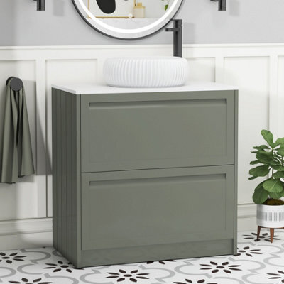 Royal Bathrooms Royal Bathroom Elmore 800mm Matt Green Freestanding Bathroom Vanity Unit 2 Drawer Plain White Worktop With Milan Basin - image 1