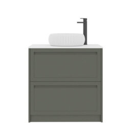 Royal Bathrooms Royal Bathroom Elmore 800mm Matt Green Freestanding Bathroom Vanity Unit 2 Drawer Plain White Worktop With Milan Basin - thumbnail 7
