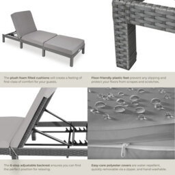 Tectake Sun Lounger Sofia With 6-Step Adjustable Backrest, Thick Padding And Uv-Resistant Polyrattan - Grey - thumbnail 5
