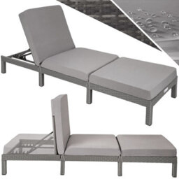 Tectake Sun Lounger Sofia With 6-Step Adjustable Backrest, Thick Padding And Uv-Resistant Polyrattan - Grey