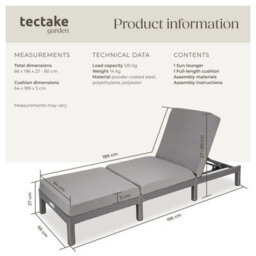 Tectake Sun Lounger Sofia With 6-Step Adjustable Backrest, Thick Padding And Uv-Resistant Polyrattan - Grey - thumbnail 6