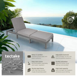 Tectake Sun Lounger Sofia With 6-Step Adjustable Backrest, Thick Padding And Uv-Resistant Polyrattan - Grey - thumbnail 2