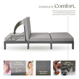 Tectake Sun Lounger Sofia With 6-Step Adjustable Backrest, Thick Padding And Uv-Resistant Polyrattan - Grey - thumbnail 3