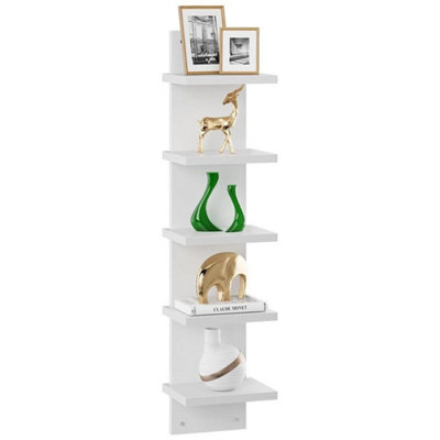 5-Tier Wall Shelf Bookshelf Vertical Floating Shelf Photo Display Rack Art Decor White - image 1