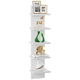 5-Tier Wall Shelf Bookshelf Vertical Floating Shelf Photo Display Rack Art Decor White - thumbnail 1