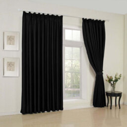 Oxford Homeware Plain Black 230Gsm Blackout Curtain Thermal Insulated Pencil Pleat For Living Room Curtain Pair (W)168Cmx(L)228Cm - thumbnail 1