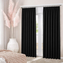 Oxford Homeware Plain Black 230Gsm Blackout Curtain Thermal Insulated Pencil Pleat For Living Room Curtain Pair (W)168Cmx(L)228Cm - thumbnail 7