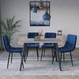 Urbn-Living Urbnliving 5Pcs Armani Grey Modern Ceramic Top Dining Table & Blue Plush Velvet Chairs With Metal Legs - thumbnail 2