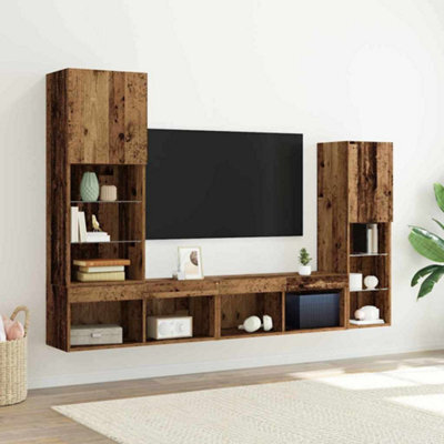Berkfield Tv Cabinet With Led Lights Old Wood 40.5X30X102 Cm - image 1