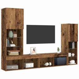 Berkfield Tv Cabinet With Led Lights Old Wood 40.5X30X102 Cm - thumbnail 3