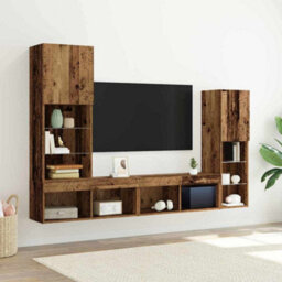 Berkfield Tv Cabinet With Led Lights Old Wood 40.5X30X102 Cm - thumbnail 1