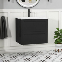 Royal Bathrooms Elmore 600mm Traditional Wall Hung 2 Drawer Bathroom Vanity Unit With Matt Stone Basin Sink - Matt Nocturne Black